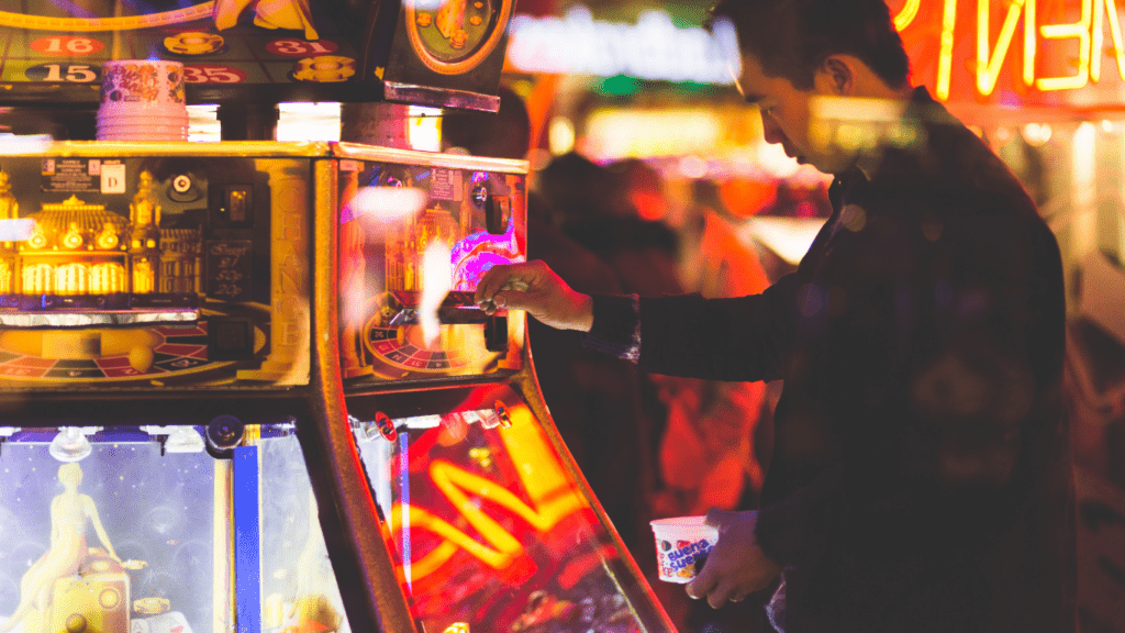 a person in front of slot machine